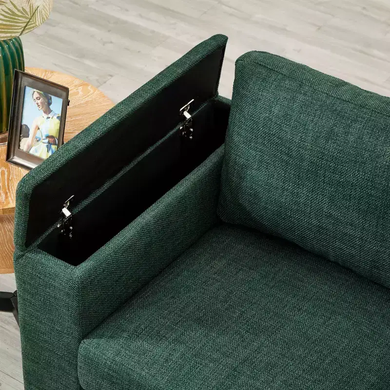 MAYEERTY 93.7 Modern Style Living Room Sofa Fabric Couch Square Arm Sofa with Cup Holder Upholstered Polyester Green