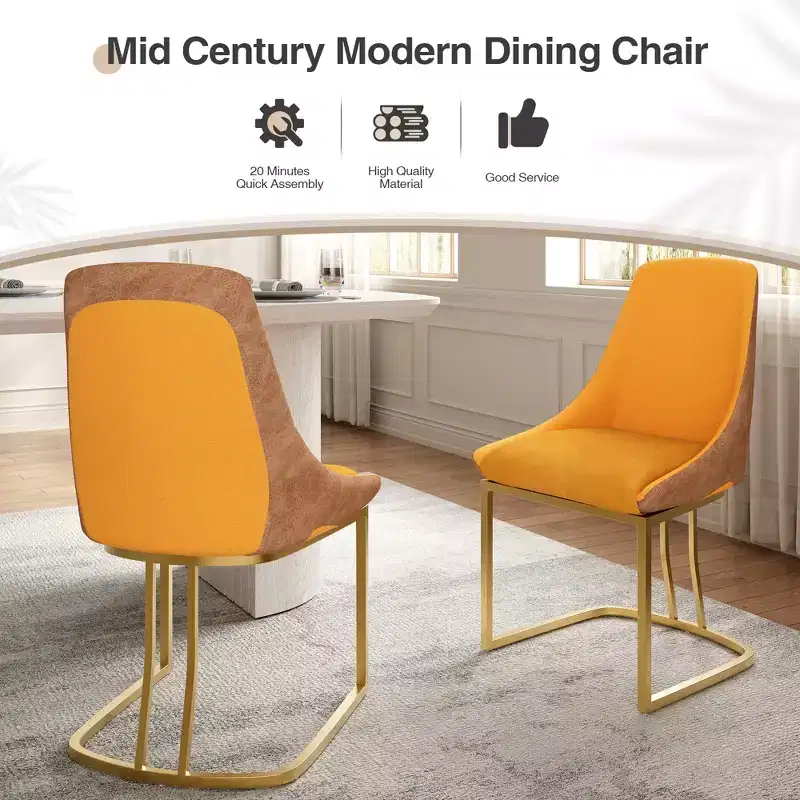 CLIHOME Set of 2 Modern High Back Dining Chair with Metal Legs
