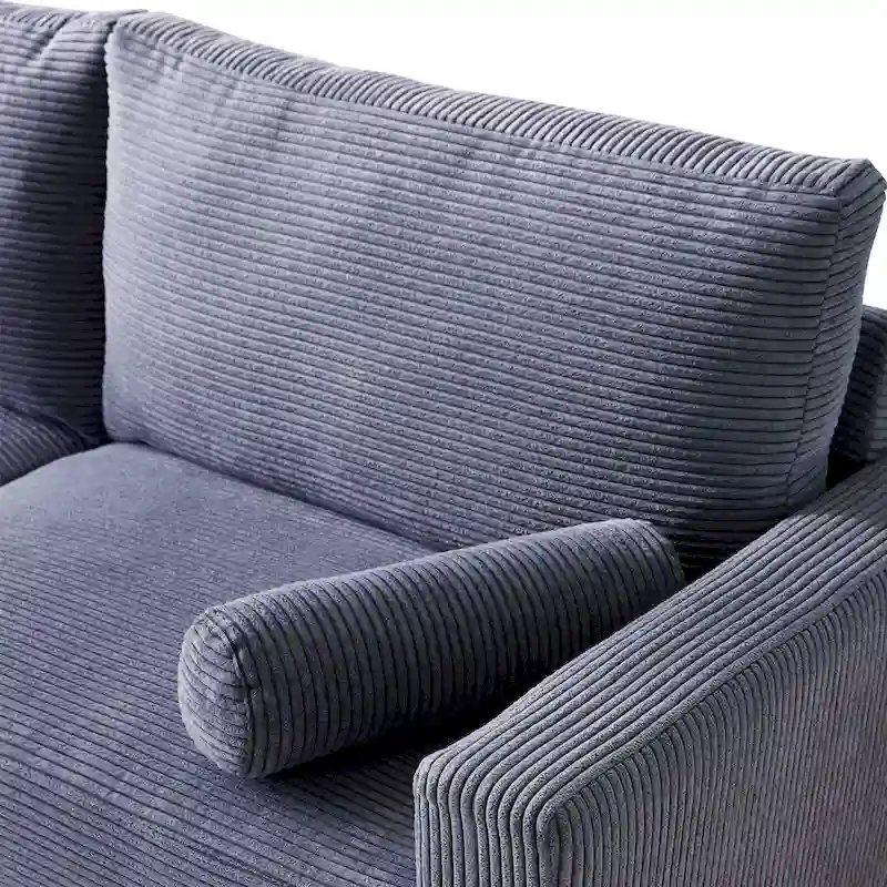 Mid-Century Modern Upholstered Sofa Couch with Rolled Pillows