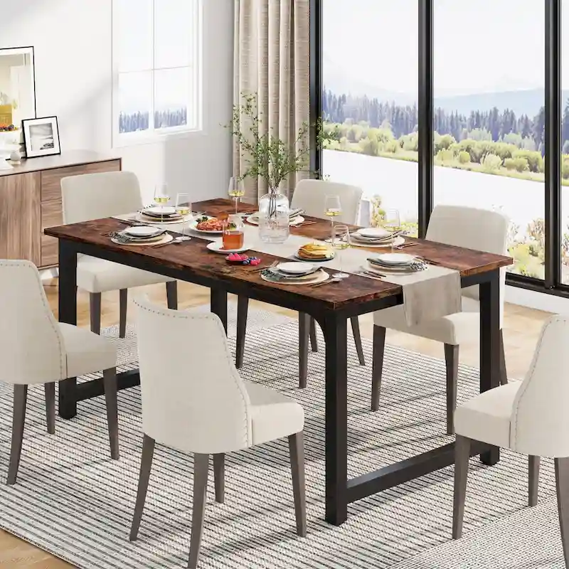 63-Inch Industrial Dining Table with Metal Frame