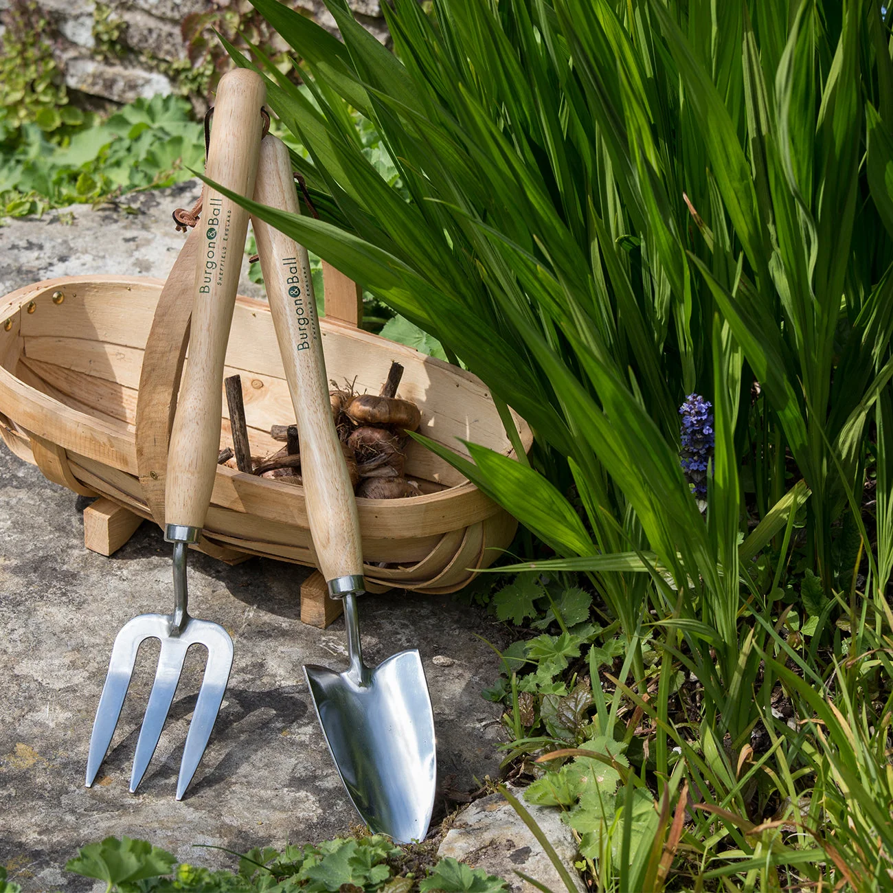 Stainless Steel Mid Handle Garden Trowel with Hardwood Grip and Leather Cord
