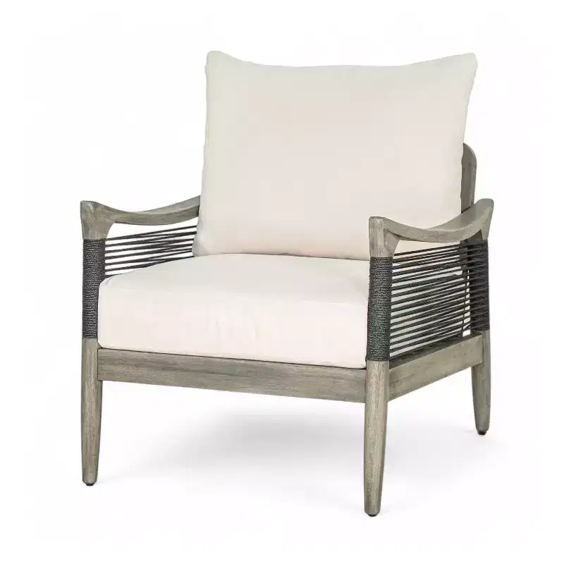 Christopher Knight Home Amos Outdoor Woven Rope Acacia Wood Club Chair with Thick Cushion