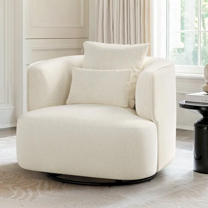 LUE BONA Swivel Accent Armchair Fabric Blend, Modern Upholstered Barrel Chair Living Room Sofa Chair