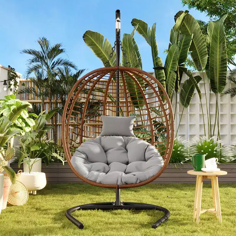 Whisen Single Person Folding Egg Chair with Stand, Hammock Swing Chair with Adjustable Anti-Slip Feet