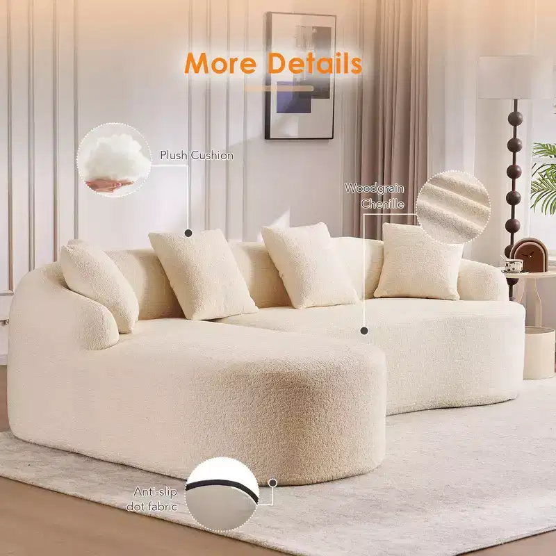 Whisen L-Shaped Sponge Sectional Sofa Set Compressed Couch No Assembly Required Sofa in a Box, Boxed Sofa with Curved Chaise