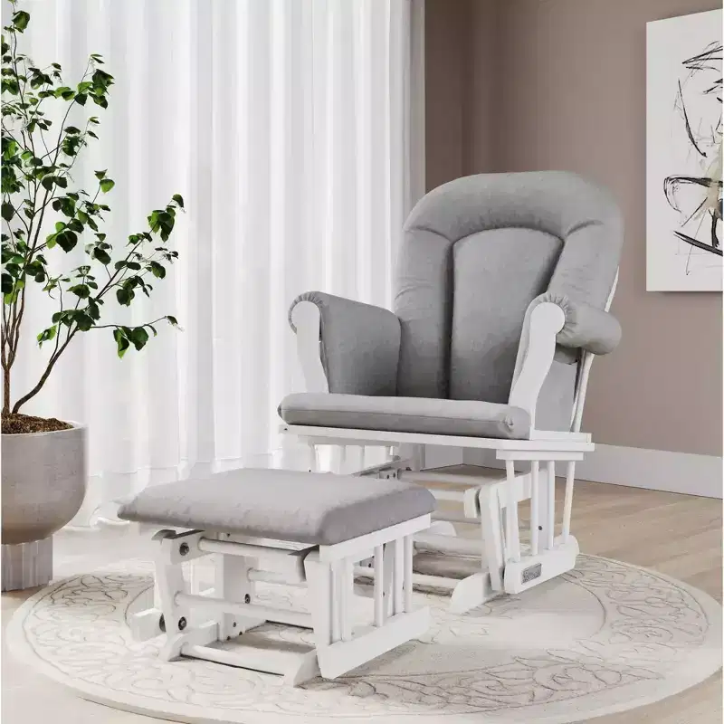 Child Craft Cozy Glider Rocker and Ottoman Set, Padded Cushion with Convenient Storage Pockets, Solid Wood Base & Frame