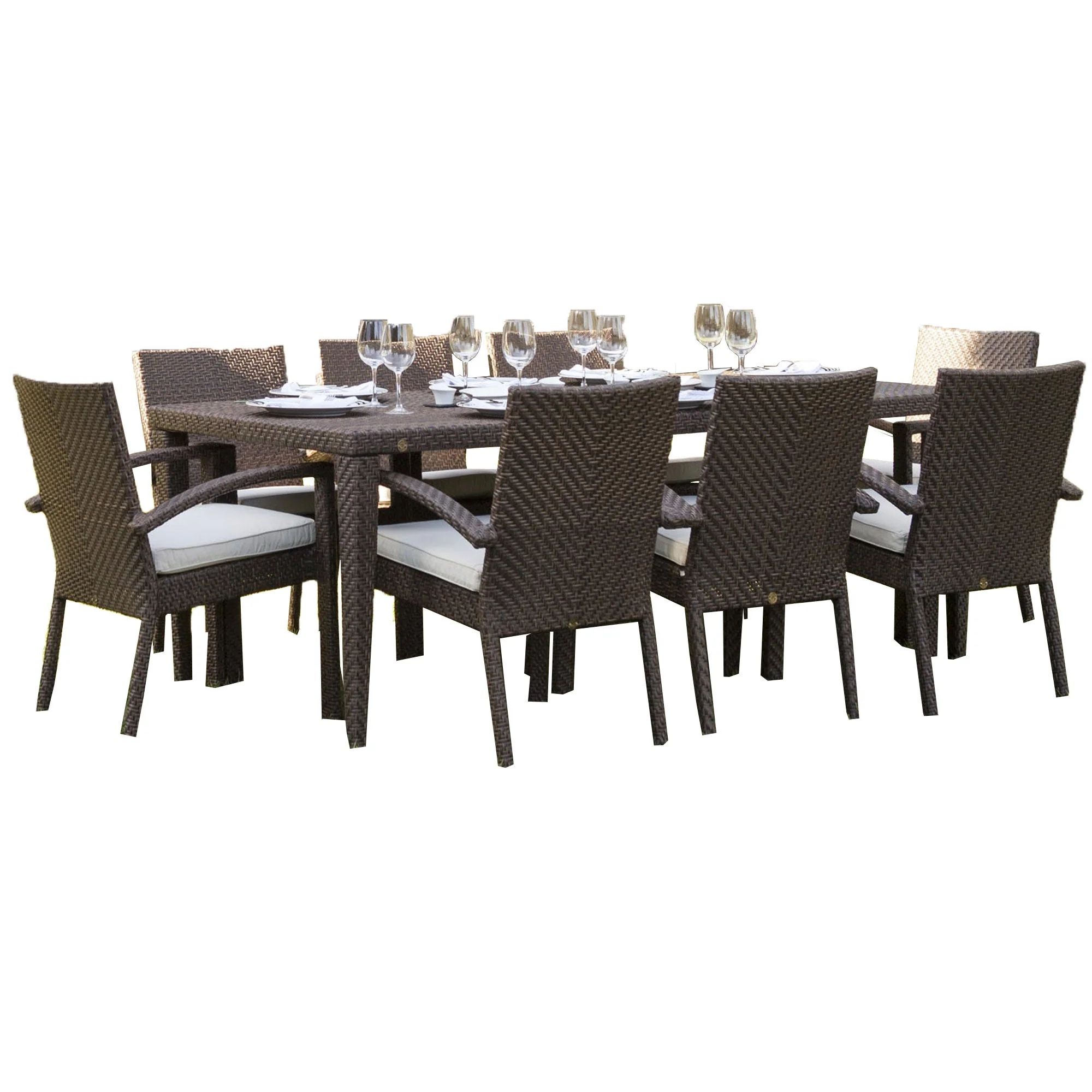 Outdoor Rectangular Dining Arm Chair with Cushion Java Brown