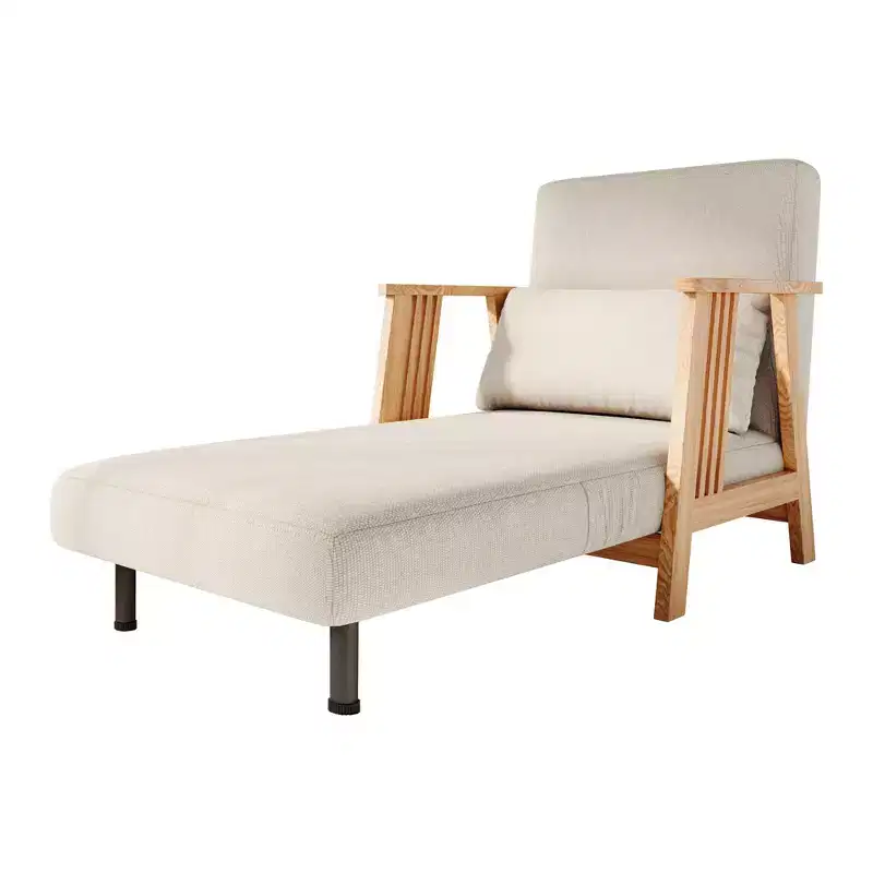 Convertible Fabric Accent Armchair Futon Sleeper Chaise, Solid Wood Frame, Beige