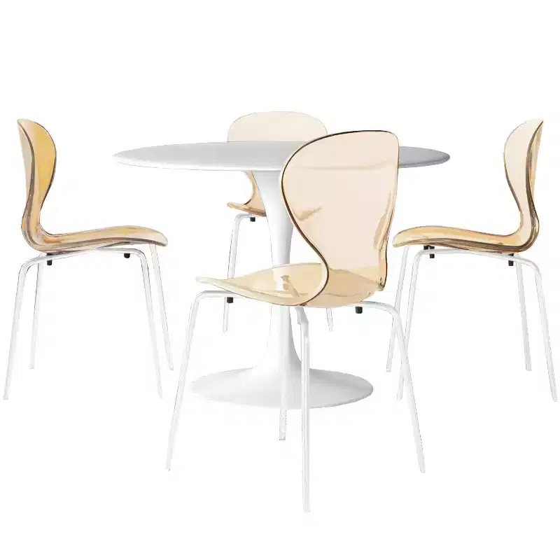LeisureMod Bristol 5-Piece Dining Set Round Dining Table, 4 Plastic Dining Chairs White Legs