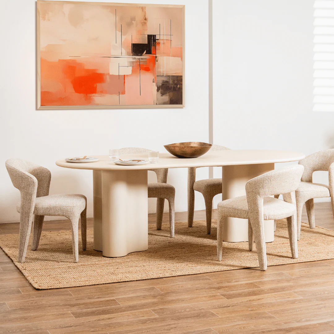 Beige Fabric Dining Chair with Padded Seat for Dining Room