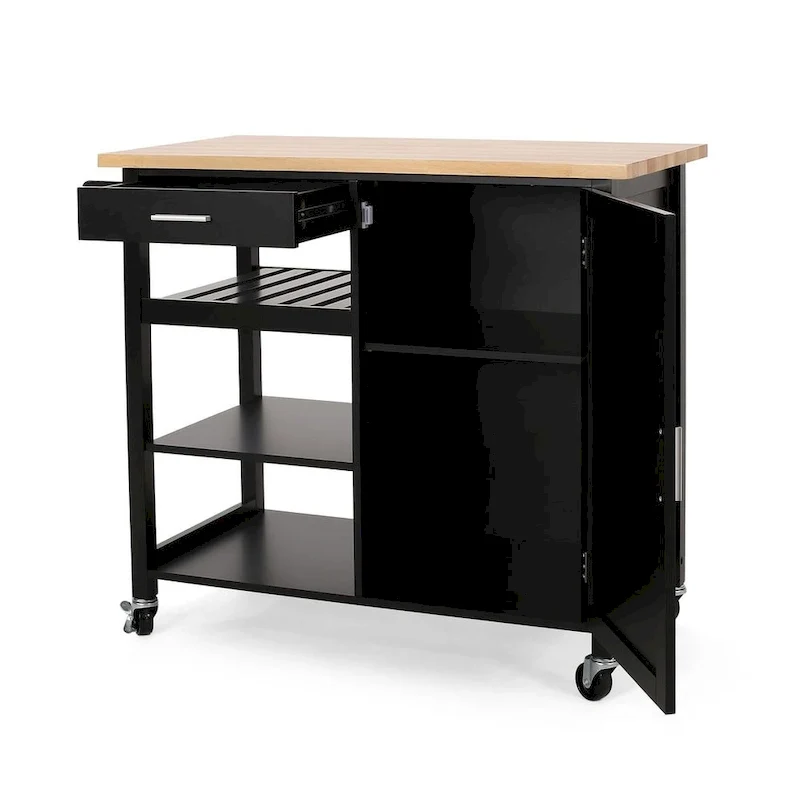 Modern Wooden Kitchen Cart with Wheels Drawer and Cabinet by Christopher Knight Home