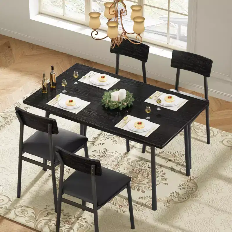 Dining Table Set with 4 Upholstered Chairs, Smooth Edge, Wood Kitchen Table Chairs Set of 4 for Dining, Kitchen Room, Apartment