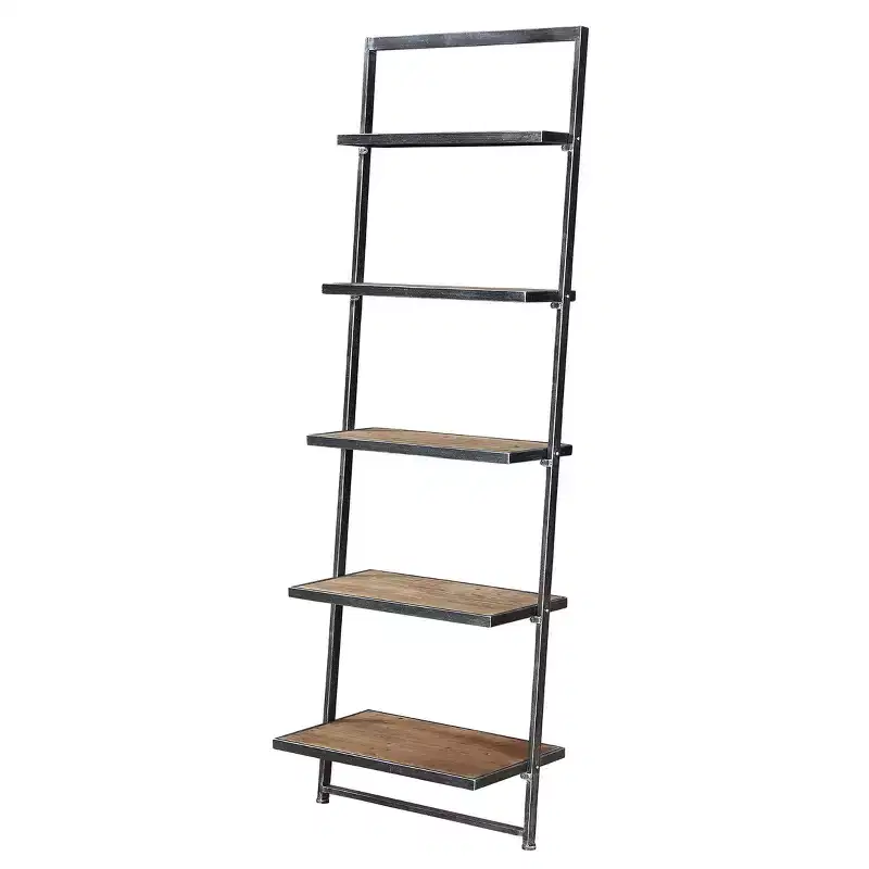 72.25" Laredo 5 Tier Ladder Bookcase/shelf Natural/Antique Black - Breighton Home: Rustic Industrial Style, Fir Plywood