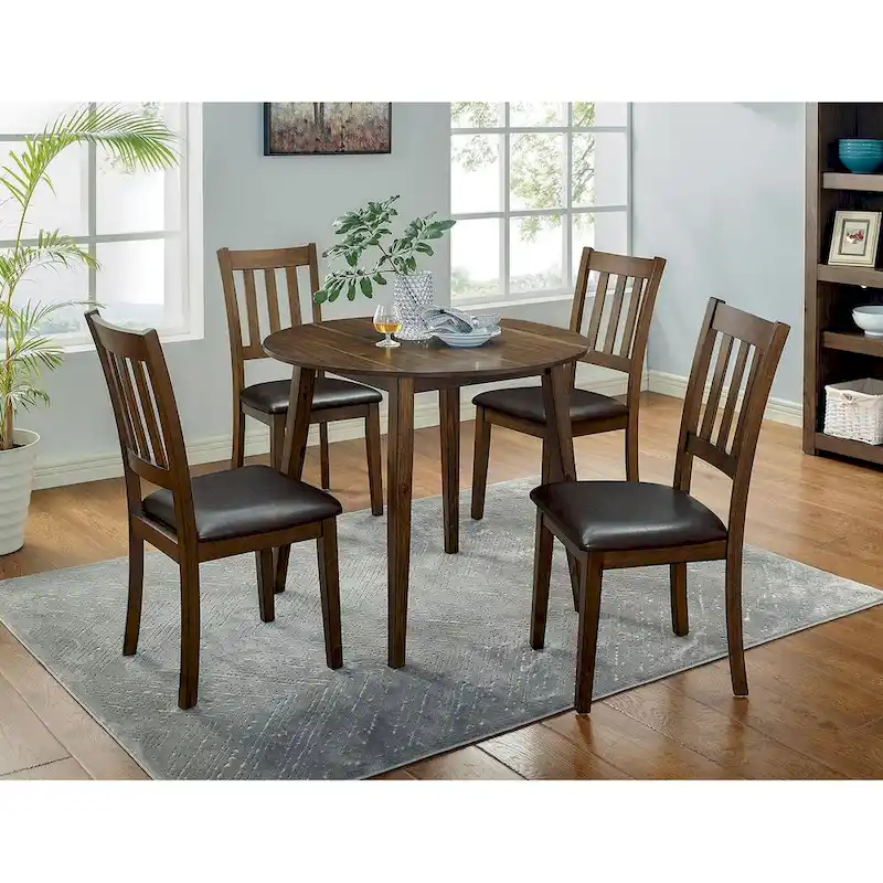 Round Dining Table Set in Walnut And Dark Brown