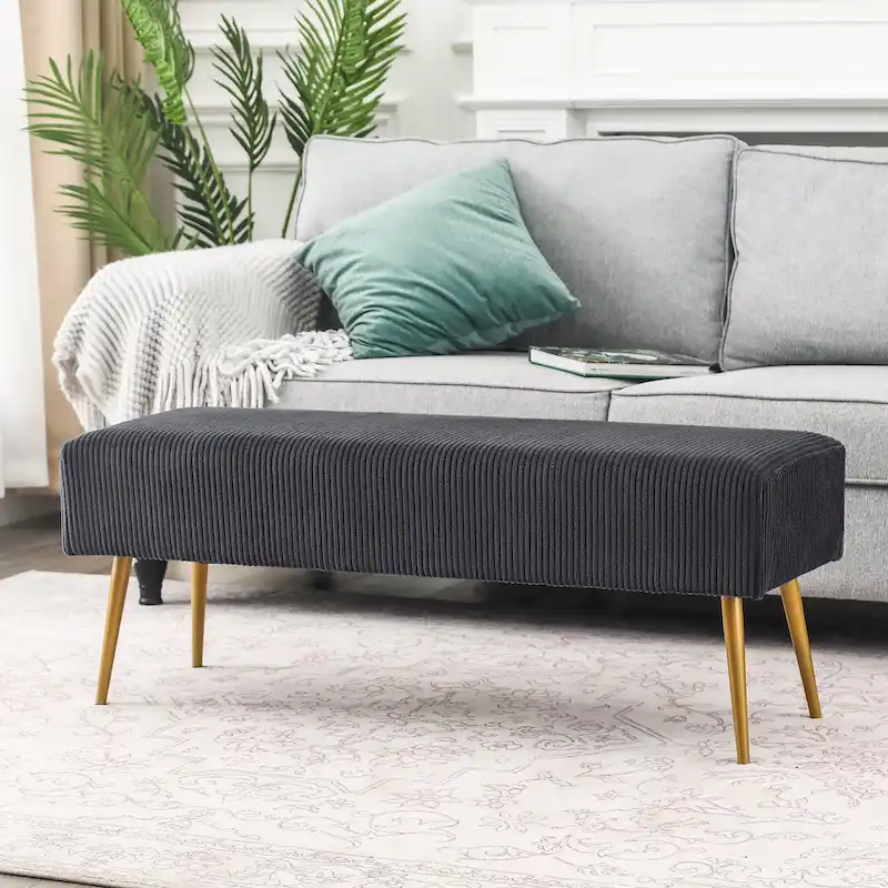 Adeco 43 Inch Velvet Bench Bed End Entryway Bench with Gold Legs