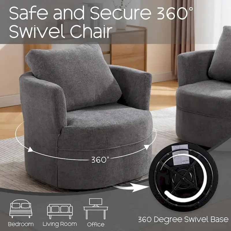 HOMYKA Swivel Accent Barrel Chair Round Arm Chair with Pillow Set 2
