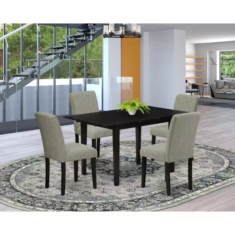 HomeStock 5 Piece Dining Set Rectangle Table Linen Parson Chairs Modern