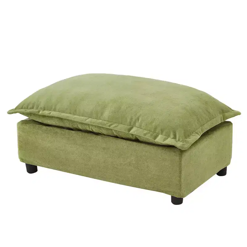 Chenille Armchair with Movable Ottoman, Wide Seat & Curved Armrests