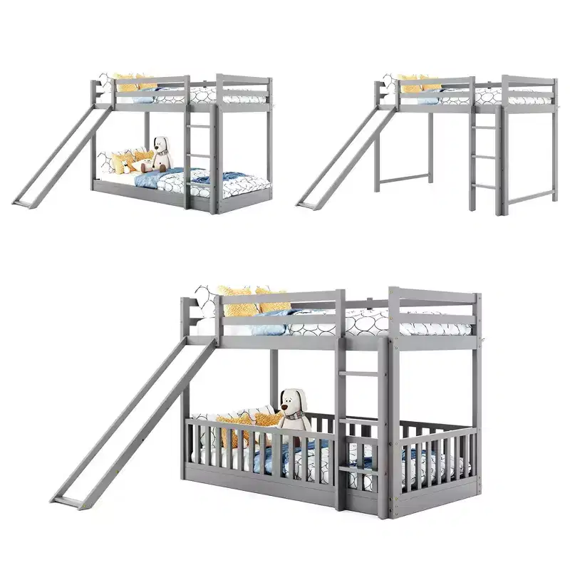 Twin Over Twin Bunk Bed with Slide and Ladder, White