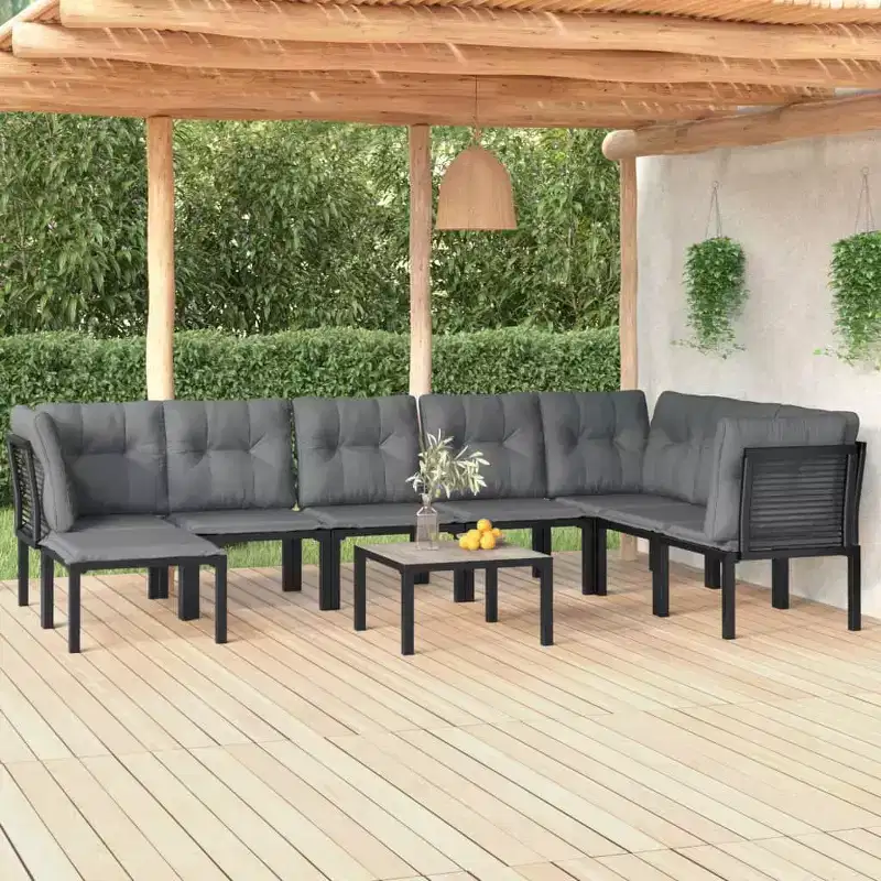 vidaXL Patio Furniture Set Outdoor Sectional Sofa Black and Gray Poly Rattan