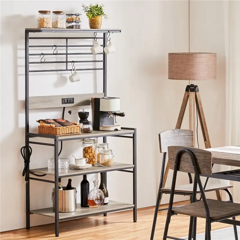 Yaheetech Kitchen Baker's Rack with Power Outlet, 4-tier Kitchen Microwave Oven Stand, Gray