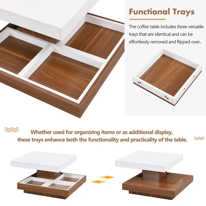 Modern Square Rotating Coffee Table