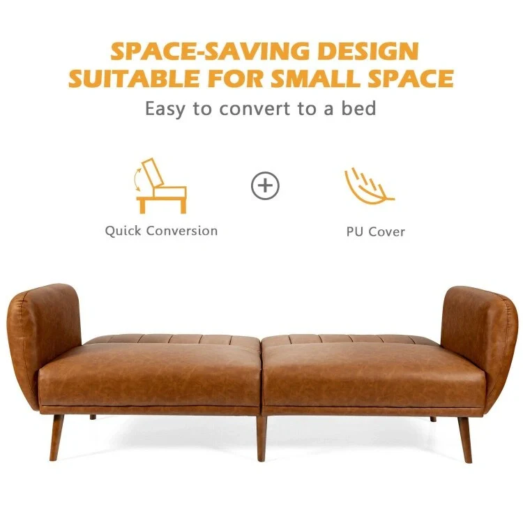 Convertible Sofa Bed with Adjustable Backrest and Faux Leather Upholstery