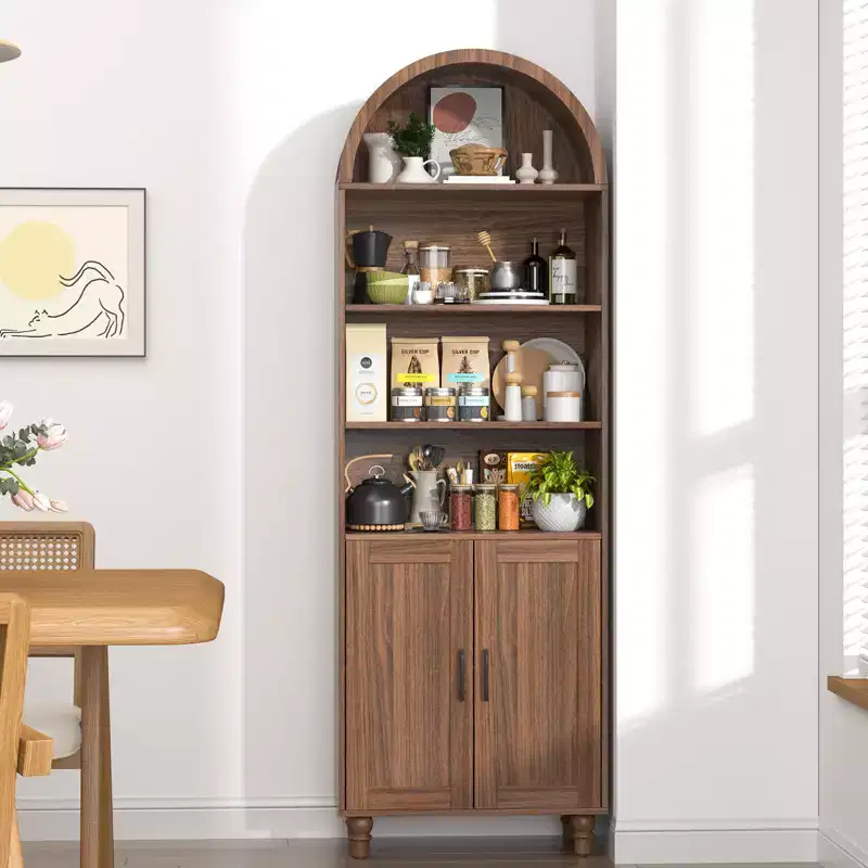 MDF Arched Bookshelf with 2 Doors & Adjustable Shelves 23.6''W x 70.8''H