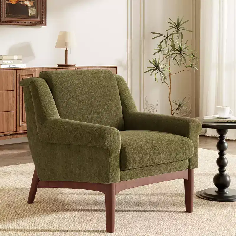 Whisen Sculptural Flared Arm Accent Chair with Solid Wood Frame Modern Reclined Upholstered Lounge Chair, Ergonomic Reading Chair