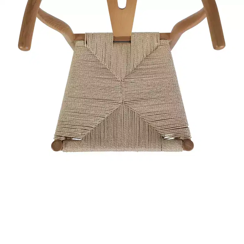 Set of 2 Stackable Y-Back Dining Chairs with Solid Wood Frame & Woven Kraft Paper Rope Seats