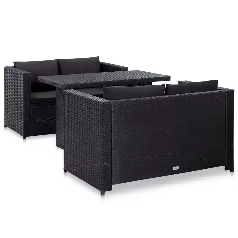 vidaXL - 3 Piece Poly Rattan Patio Lounge Set with Cushions, Black - Weather-Resistant, Outdoor Sofa Set with Sturdy Steel Frame and Easy to Clean