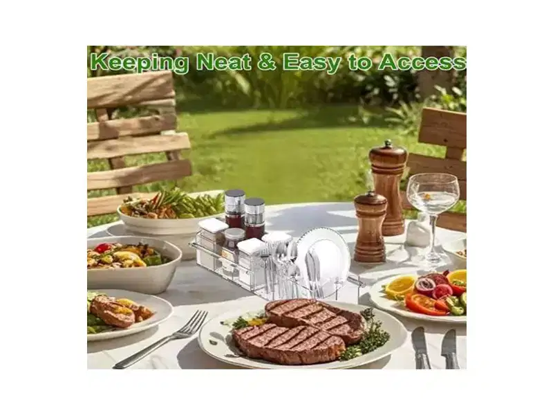 Acrylic Utensil Caddy with Handle  Clear Plastic Silverware Organizer,Flatware Holder & Paper Plate Dispenser for Kitchen,Parties&Picnic