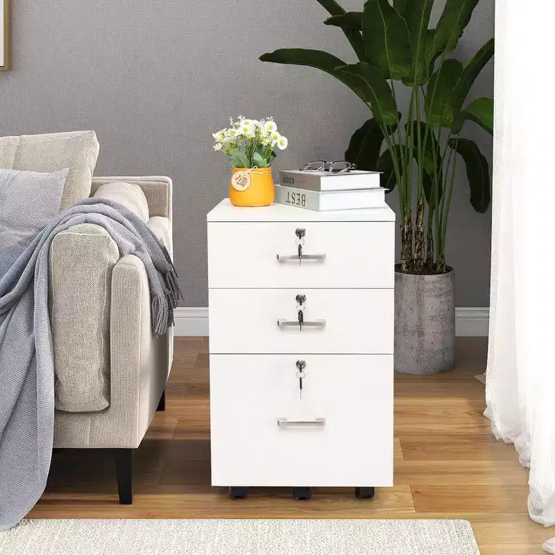 Karl Home 3-Drawer White MDF 19.69in. W Vertical File Cabinet