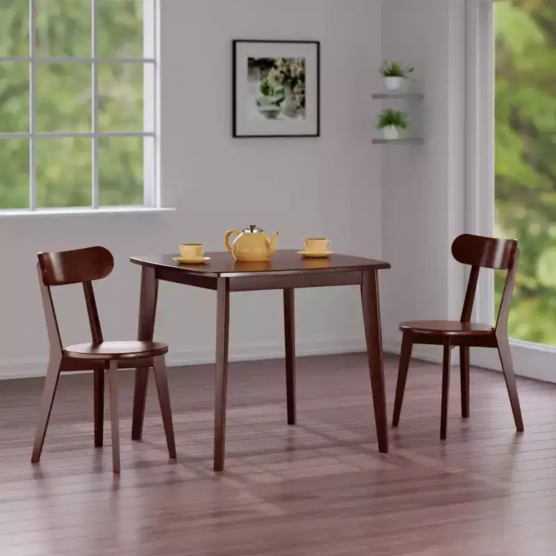 3pc Pauline Dining Sets Walnut - Winsome: Solid Wood, Square Table, 2 Chairs