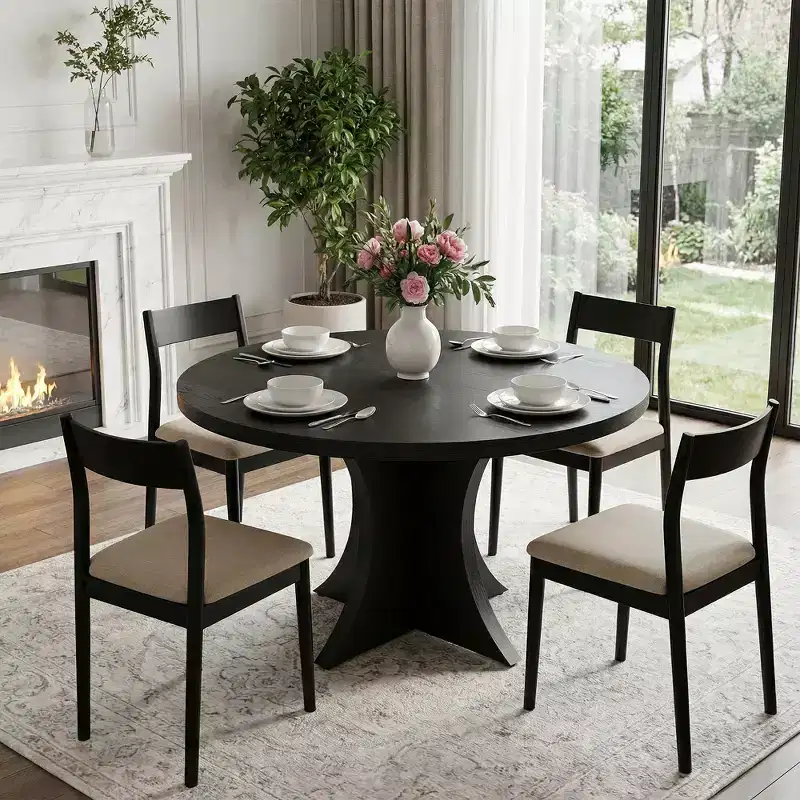 MAYEERTY 47.24 Round Wood Dining Table, Kitchen Table for 4-6 People