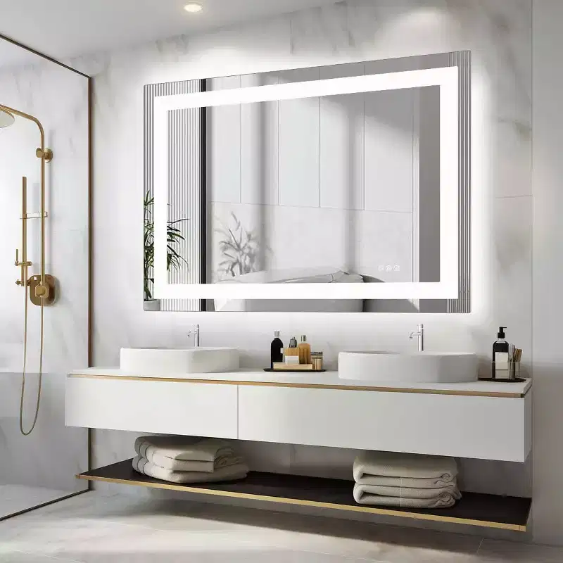 MAYEERTY Anti-fog LED Bathroom Mirror, Dual Light Source with Three Lighting Modes
