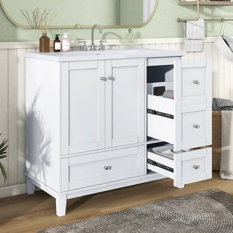 36 Inch Modern Bathroom Vanity with USB Charging and Single Resin top