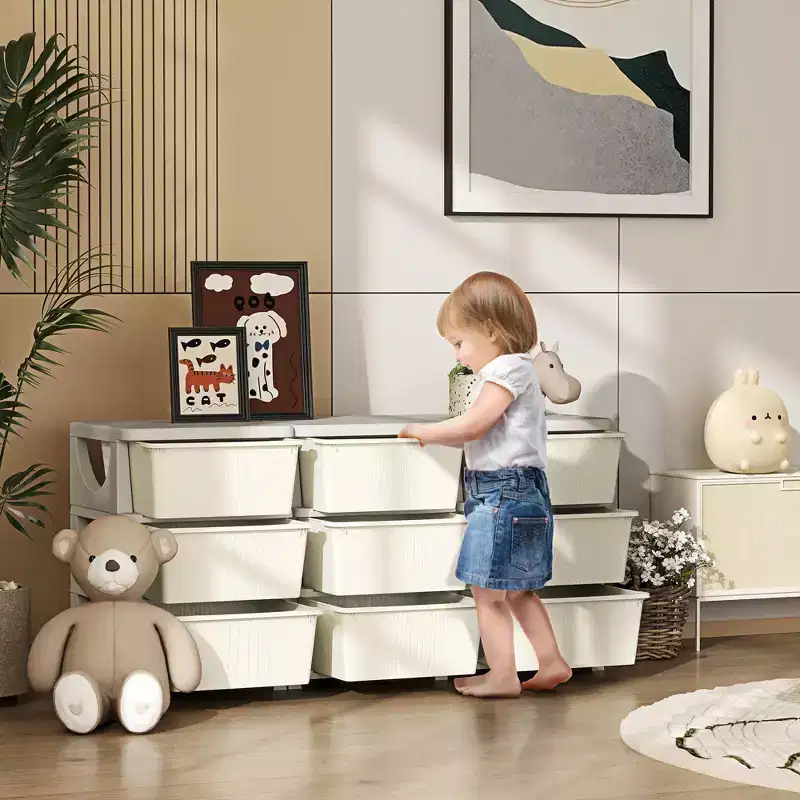 29. 5 3-Tier Kids Toy Storage Organizer with 9 Removable Drawers, Child-Safe Design, Cream White
