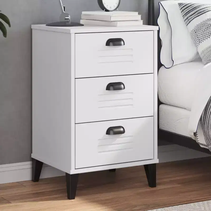Bedside Table White Engineered wood, plastic handles Small