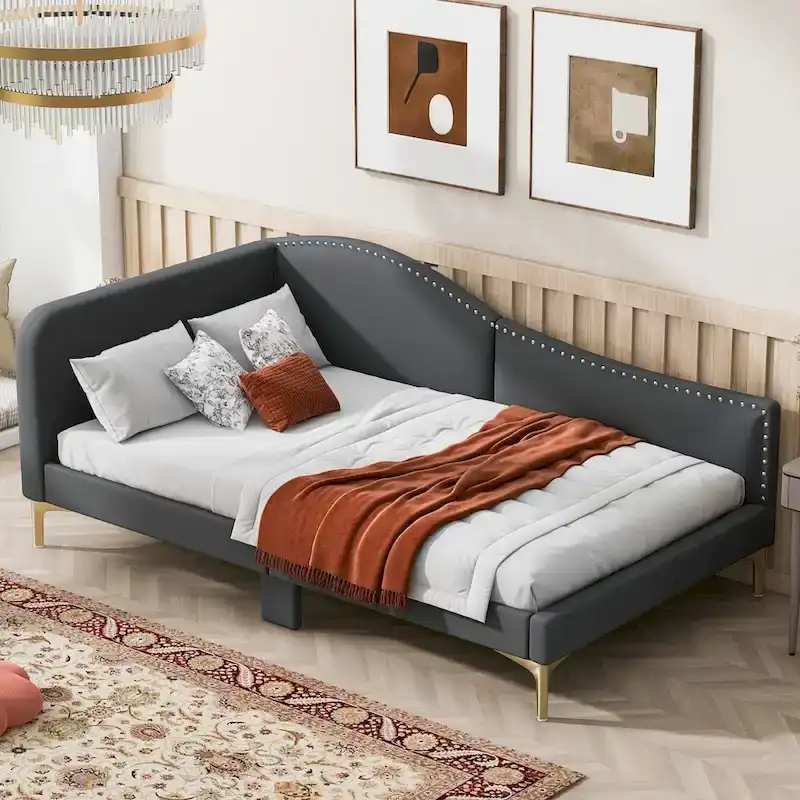 Upholstered Daybed with Guardrail and Headboard