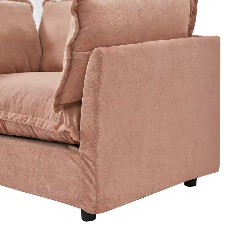 Chenille Armchair with Movable Ottoman, Wide Seat & Curved Armrests