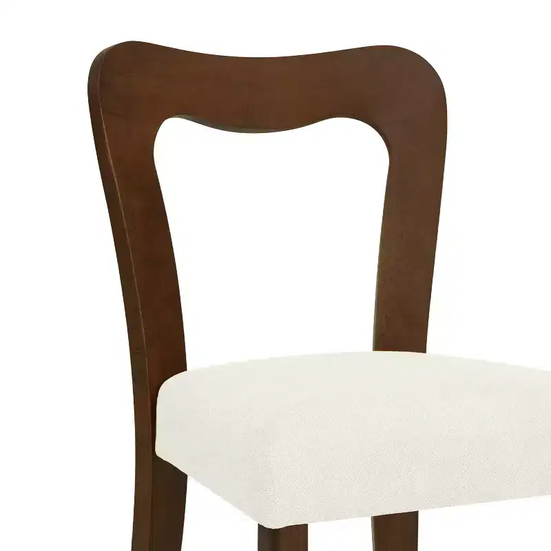 Christopher Knight Home Set of 2 Aaron Rubberwood Upholstered Dining Chairs with Curved Open Back Beige/Walnut