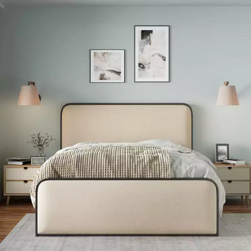 Metal Bed Frame with Upholstered Headboard, King 84.4