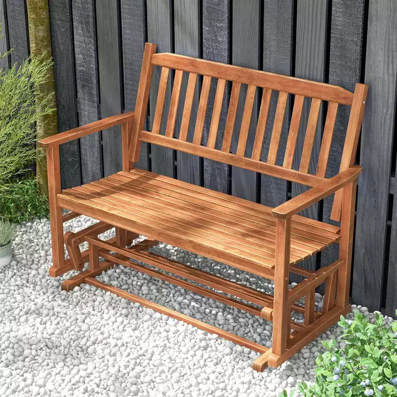 Costway Patio Glider Loveseat Chair Swing Rocking Bench with Slatted Seat & Curved Backrest White/Natural/Gray