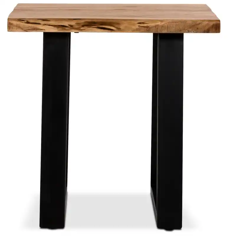 24 Rustic End Table - Brown and Black with Iron Legs
