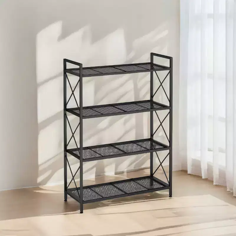 Ink Black 4-Tier Metal Storage Shelving Unit with X Side Bars, Single User