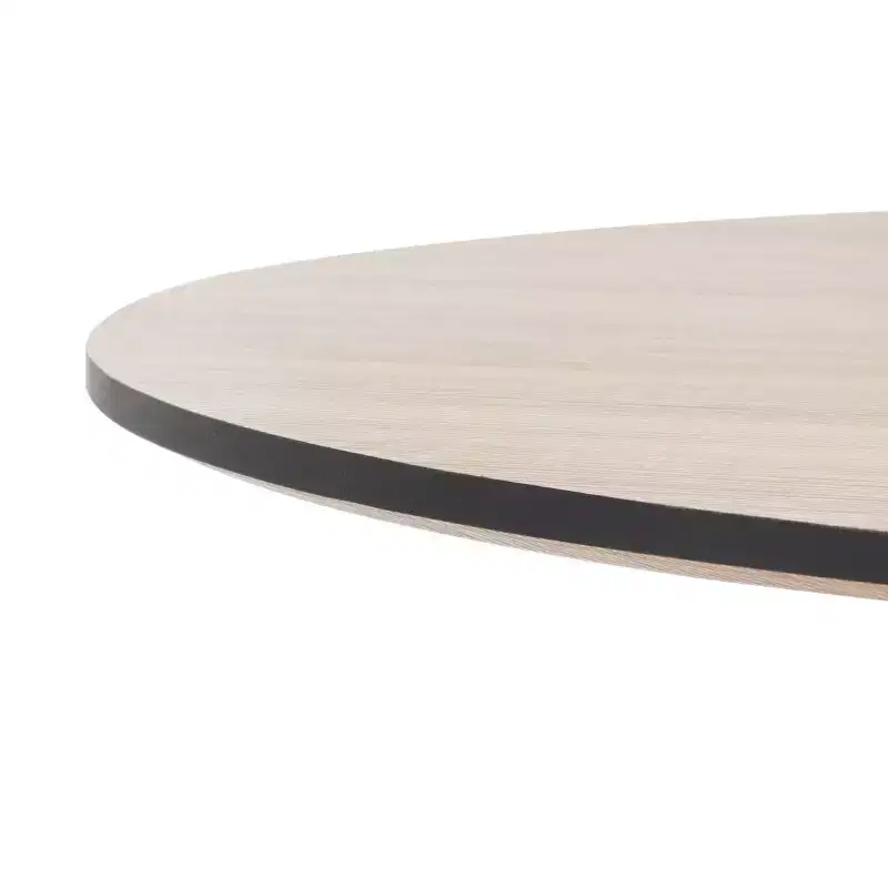 Round Mid-Century Bistro Dining Table, Natural Wood Top & Black Base, Seats 2
