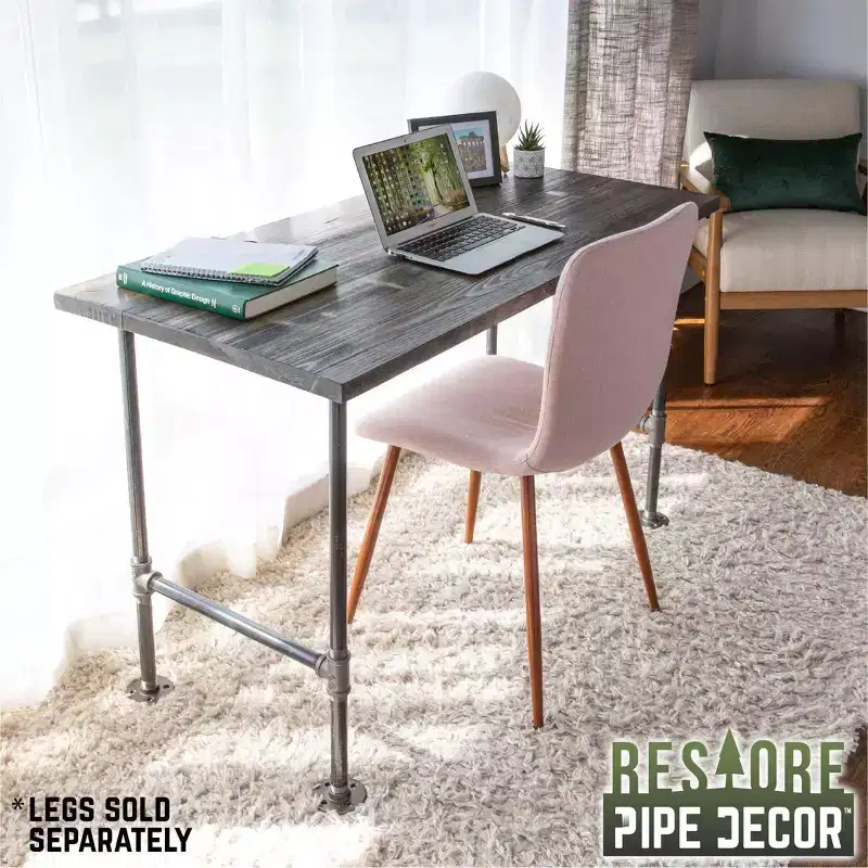 RESTORE Boulder Black Solid Wood Desk Tabletop by Pipe Decor