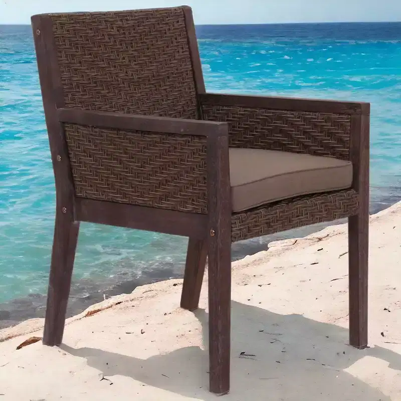 Courtyard Casual Buena Vista II Dining Arm Chair Stained Eucalyptus Wood Knock Down Packing Cushion Packed in Box but Priced Seperaely