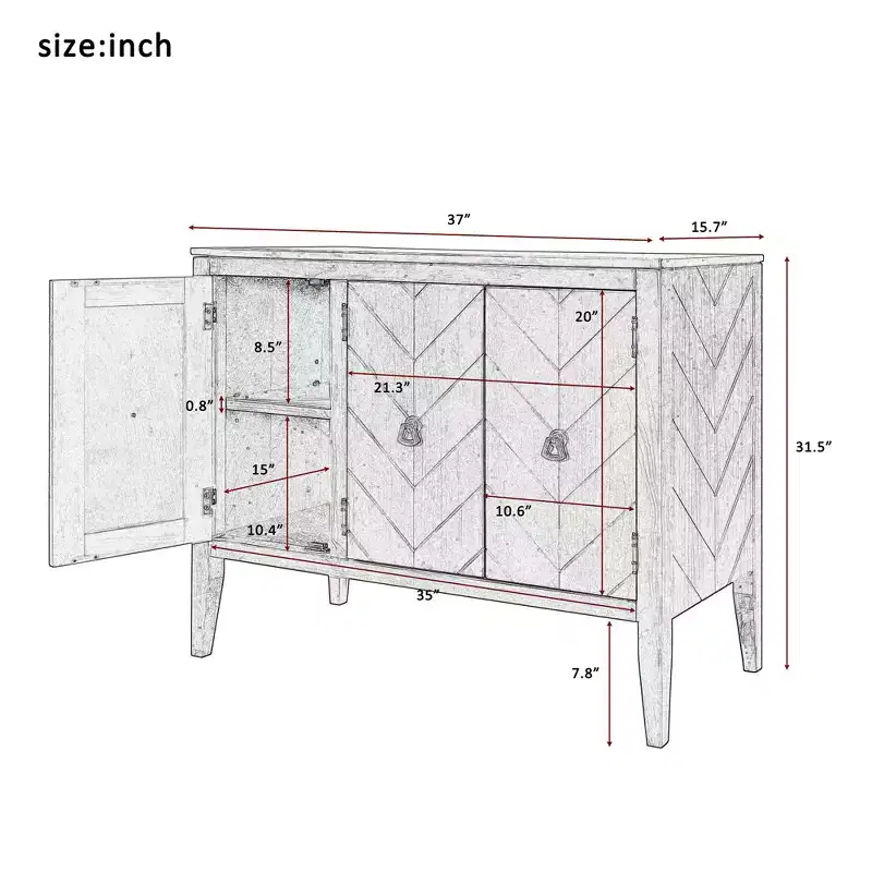 Vintage Accent Storage Cabinet with Adjustable Shelf, Solid Wood Sideboard Console Table Sofa Table Grey